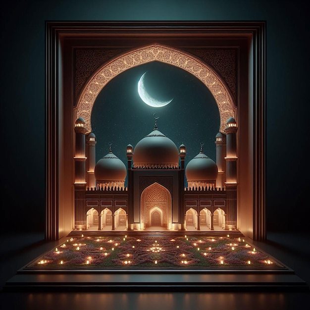 Mooie echte moskee Ramadan kareem 3d ai gegenereerd