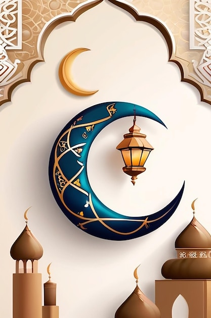 Mooie Eid Mubarak Festival Begroeting Islamitische kaart met Crescent Moon Design