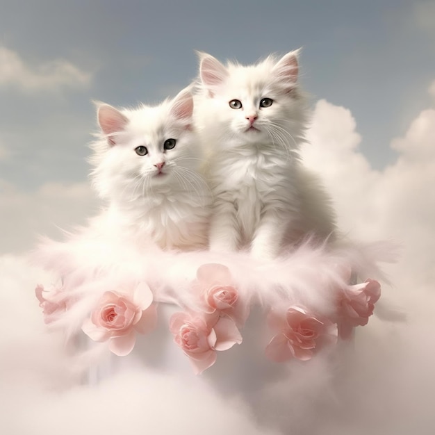 Mooie engelachtige kittens op wolken