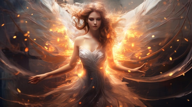 Mooie fantasy engel licht schilderij hoge resolutie Ai gegenereerde kunst