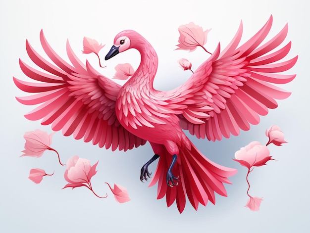Mooie Flamingo-illustratie met Paper Art Style Generatieve AI