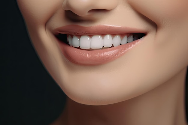 Mooie foto model meisje witte tanden glimlach close-up Generatieve AI