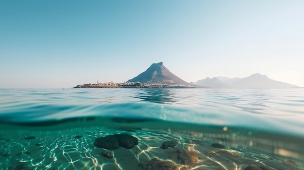 mooie foto van zee met een berg