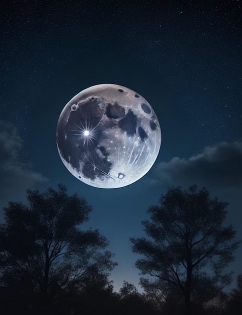 Mooie fotorealistische achtergrond van een nachtbos en een sterrenhemel