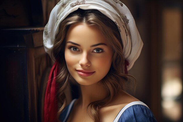 Mooie Franse vrouw in een nationale hoofddoek.