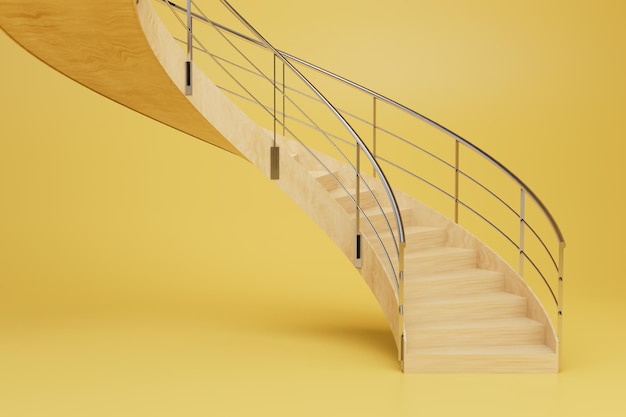 Mooie gedraaide trap omhoog op een gele achtergrond 3D renderen
