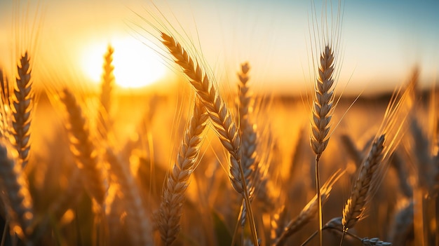 mooie gele korenaren bij zonsondergang in de natuur