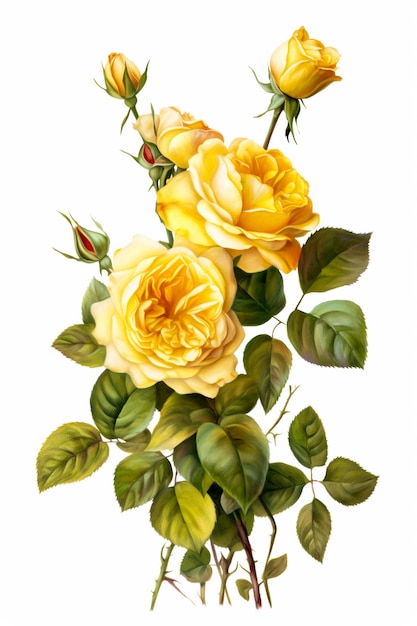 Mooie gele roos geïsoleerd op witte achtergrond aquarel illustratie