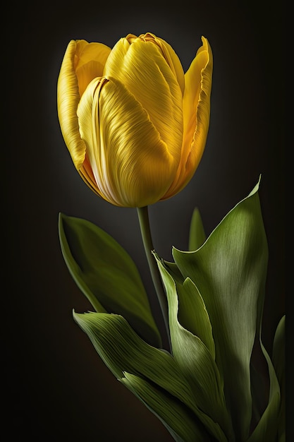 Mooie gele tulp bloem geïsoleerd op zwarte achtergrond