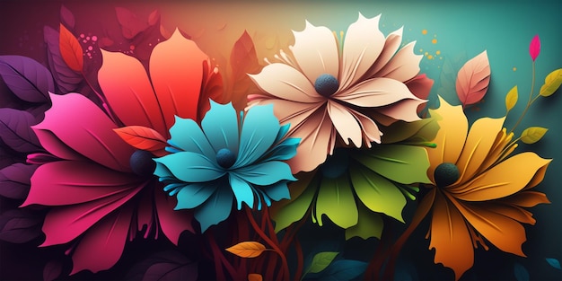 Mooie gemengde kleurrijke bloemen achtergrond Levendige kleuren van gemengde bloemen ornament achtergrond Generatieve ai