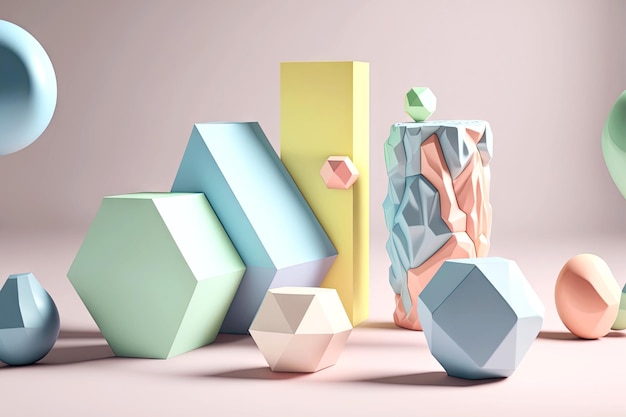 Mooie gladde geometrische vormen voor 3D-kunstpodiumkeytodesc in pastelkleuren