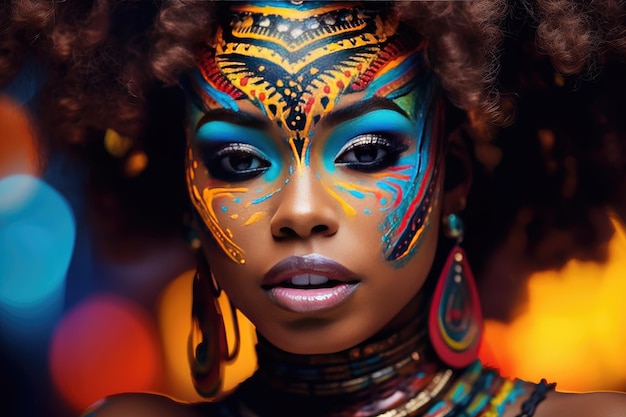 Mooie glamour Afrikaanse vrouw met zwarte huid body art