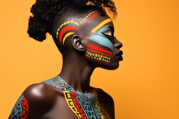 Mooie glamour Afrikaanse vrouw met zwarte huid body art