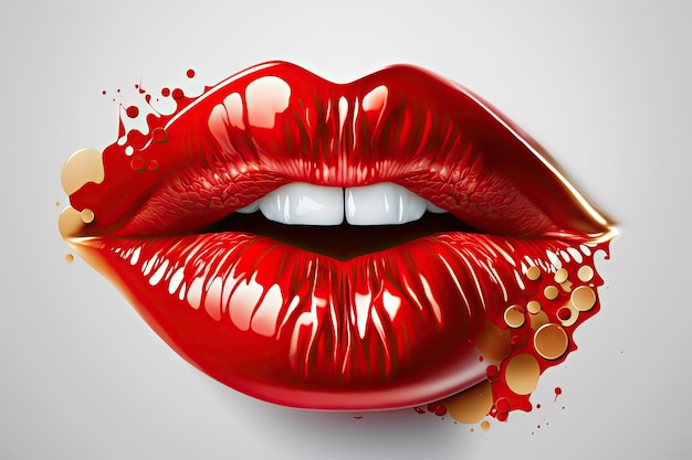 Mooie glanzende lippen met rode vrouwelijke lippen op lichte achtergrond gemaakt met generatieve ai