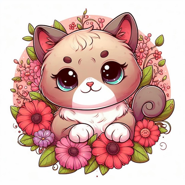 Foto mooie grappige schattige zittende kat cartoon sticker vector ontwerp speelse kittens illustratie