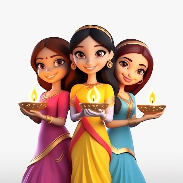 mooie groep vrouwen in saree met Diwali olie lamp cartoon vector illustratie