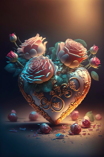 Foto mooie hartliefde met rozen en harten.