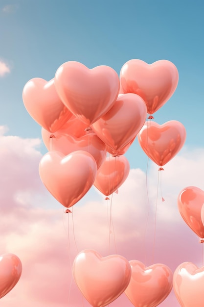 Mooie hartvormige ballonnen in de perzik fuzz kleur hemel als achtergrond romantische sfeer