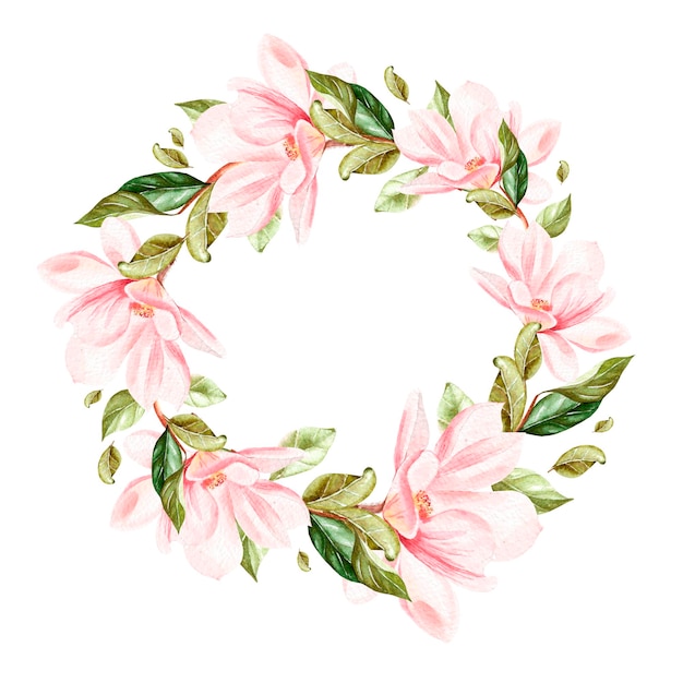 Mooie heldere aquarelkrans met magnolia