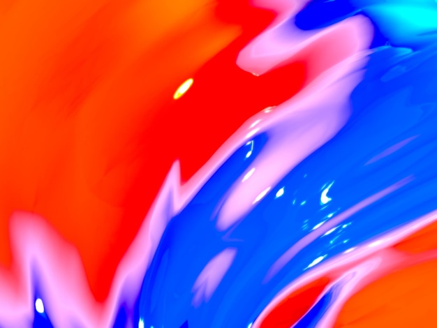 Mooie heldere oranje en blauwe vloeibare abstracte achtergrond, plons of verven mengen. 3D illustratie, 3D-rendering.