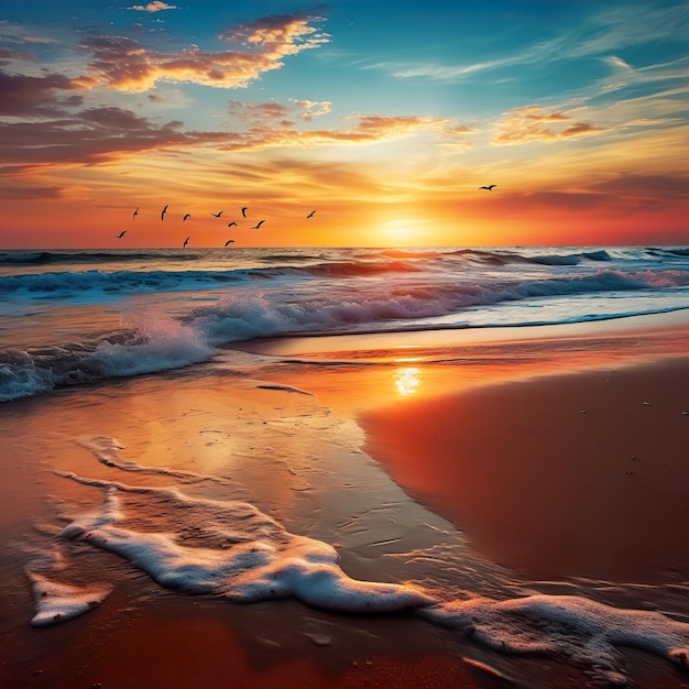 Mooie heldere zonsondergang op een tropisch paradijselijk strand AI gegenereerd