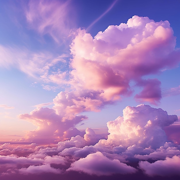 Mooie hemel op kleurrijke zachte licht dag achtergrond Zonnige en pluizige wolken met magische violet een