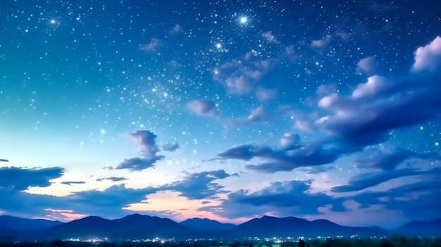 Mooie hemelse hemel in dromerige fantasie met heldere ster aan de hemel boven de natuur Generatieve AI