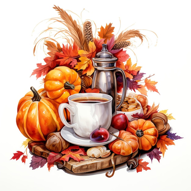 mooie herfst koffie aquarel clipart illustratie