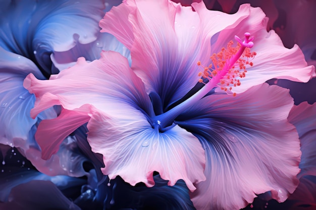 Mooie hibiscus bloem illustratie Blauw en rood kleurpalet gemaakt met Generative AI