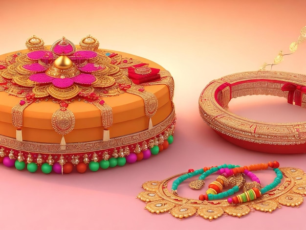 Mooie hindoe traditionele raksha bandhan festival achtergrond en geschenk doos ai gegenereerd