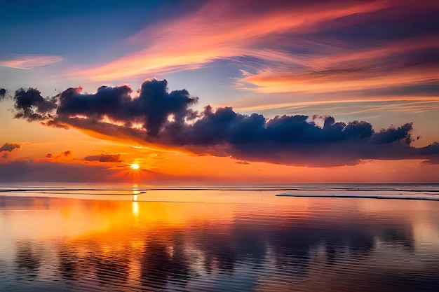 Mooie hoge hoek geschoten in een kabbelende zee onder een oranjeroze hemel bij zonsondergang