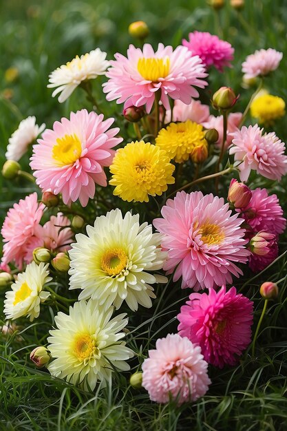 Foto mooie hoge hoek opname van roze margarit daisies in een tuin onder het zonlicht