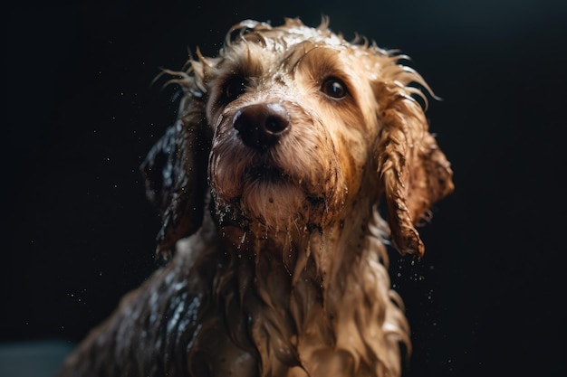 Mooie hond in kleine poel met water Generatieve AI