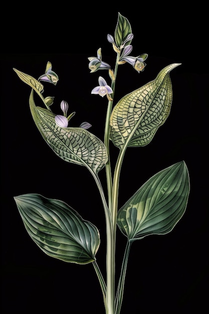 Foto mooie hosta-soorten collagen botanische illustraties in zwart-wit