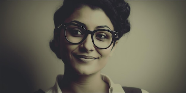 Mooie Indiase vrouw die lacht geïsoleerd op zachte achtergrond met kopie ruimte voor tekst