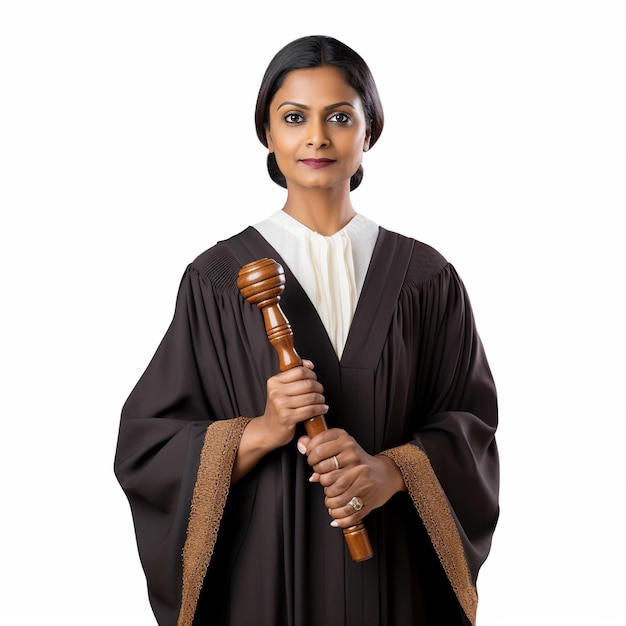 mooie Indiase vrouwen Rechter in gerechtelijk gewaad met hamer