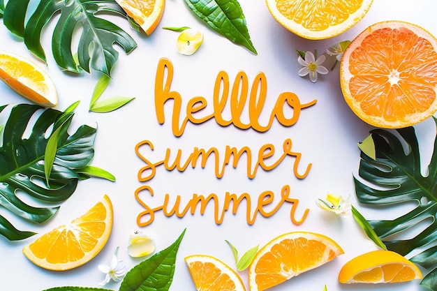 Mooie inscriptie hallo zomer op een schone witte achtergrond