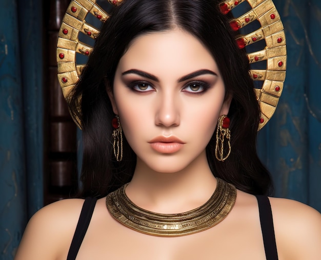 Mooie Italiaanse vrouwen in oude koningin kleden koningin Cleopatra