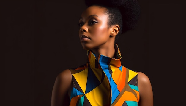 Mooie jonge Afrikaanse vrouw straalt vertrouwen en elegantie uit, gegenereerd door AI