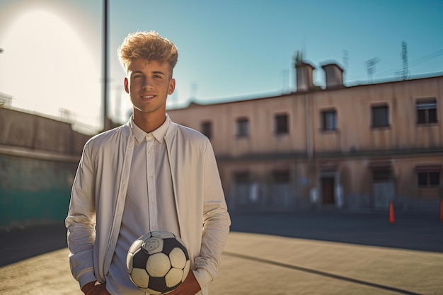 mooie jonge man met voetbal