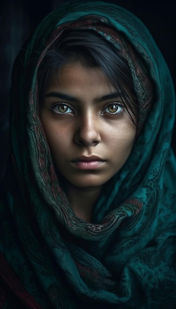 Mooie jonge Pakistaanse vrouw kijken camera close-up DOF Afbeelding gegenereerd door Ai
