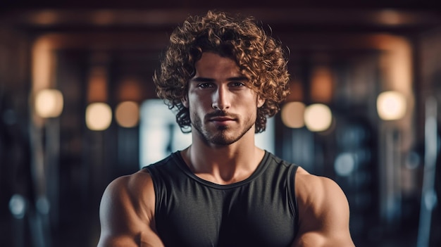 Mooie jonge sportman bodybuilder met een naakte gespierde romp traint en poseert in de sportschool op een d