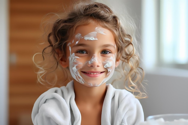 Mooie jonge vrouw die een cosmetisch masker op haar gezicht aanbrengt