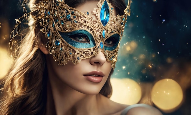 Mooie jonge vrouw in een Venetiaans masker op de maskerade ai generative