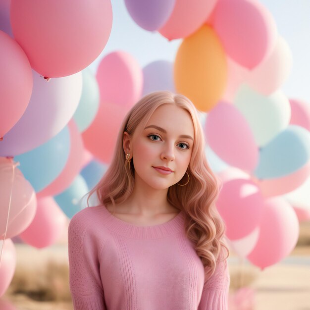 Foto mooie jonge vrouw met ballonnen outdoor portret