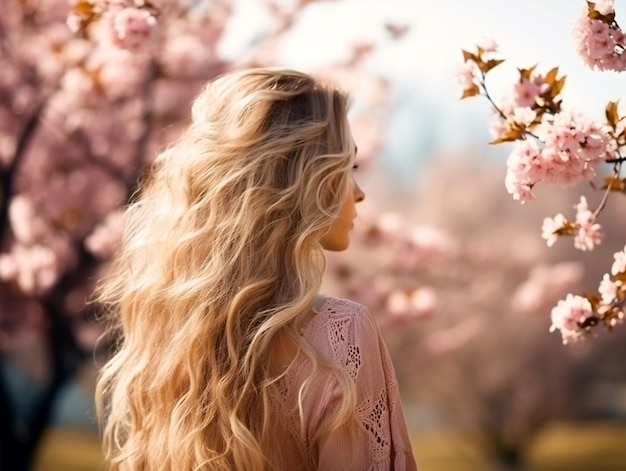 Mooie jonge vrouw met lang krullend blond haar