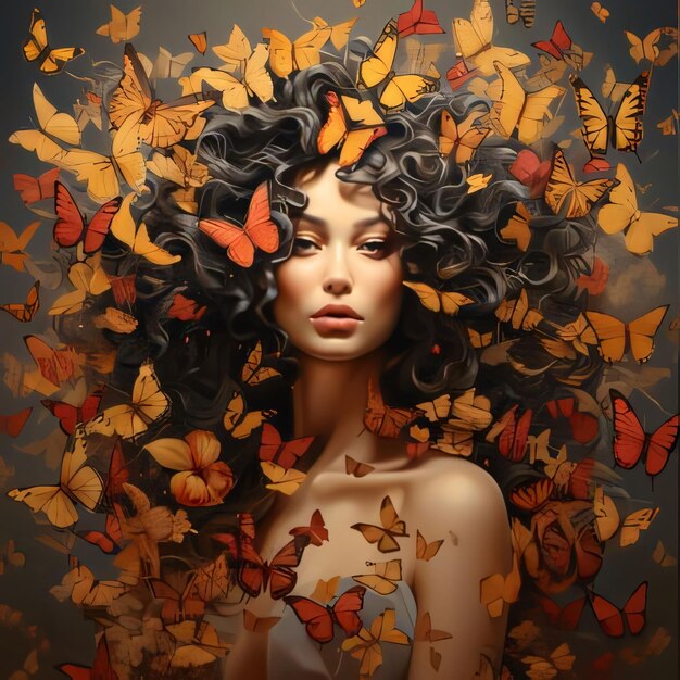 Mooie jonge vrouw met vlinders op haar haar Modeportret