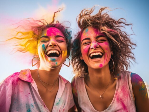 Mooie jonge vrouwen spelen Holi kleuren.