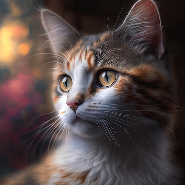 Mooie kat op donkere achtergrond met bruine ogen