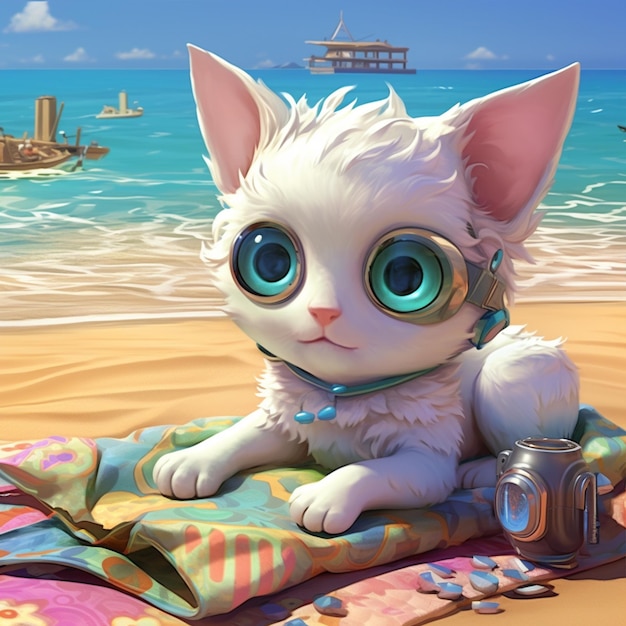 Mooie kat op het strand.